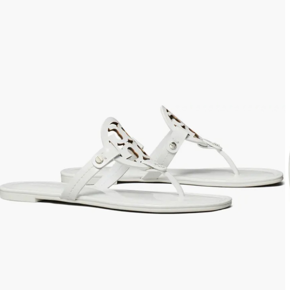 Tory Burch White Sandals with Signature Medallion